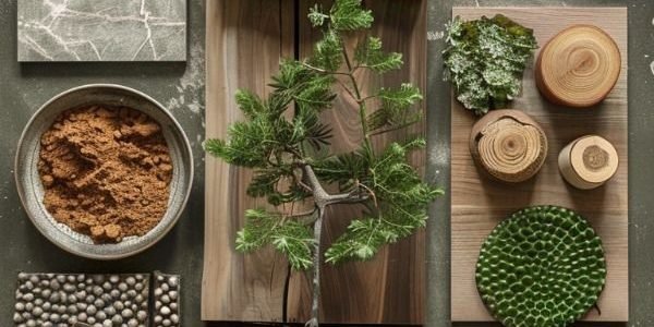 Interior design project inspired by green trees and natural wood